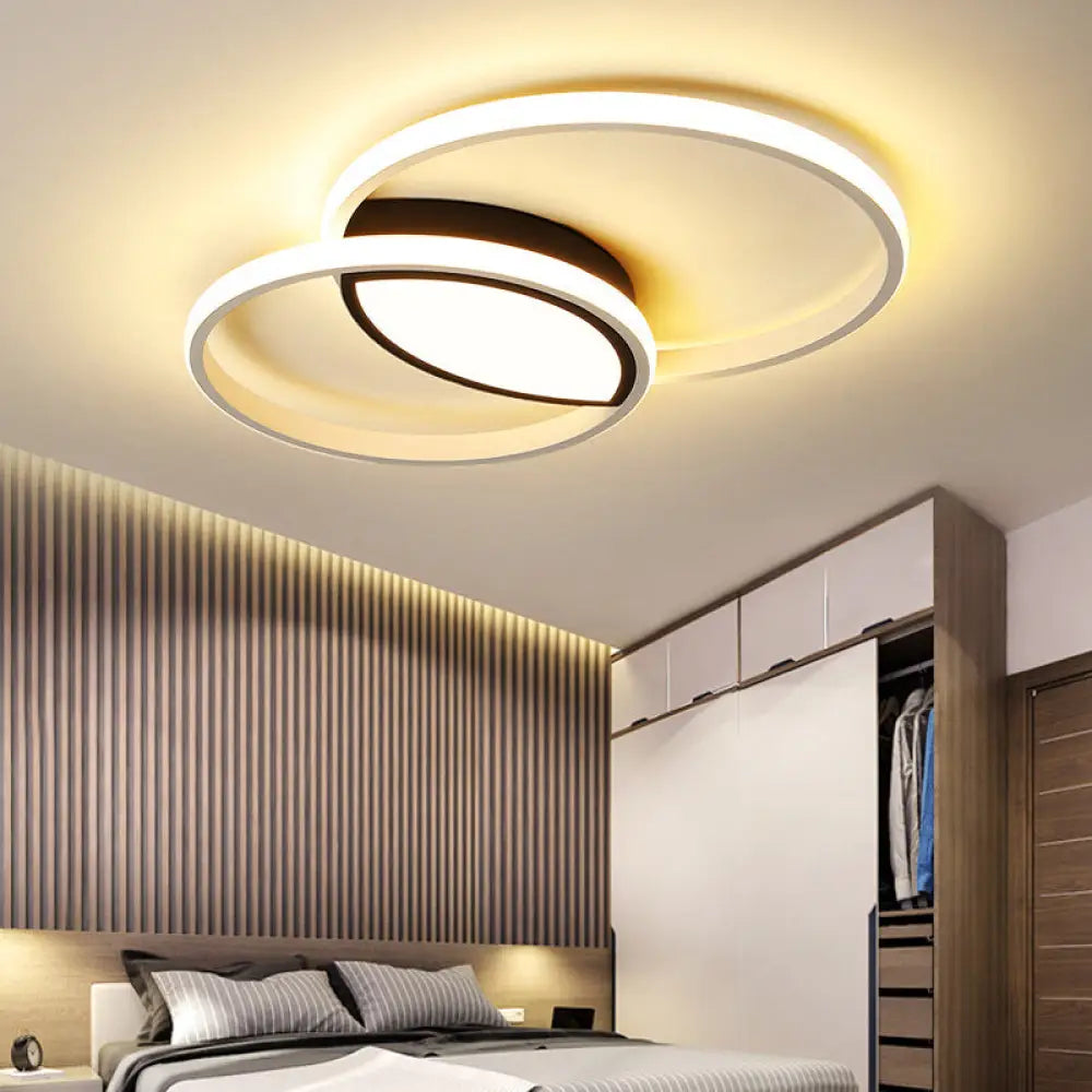 Modern Black And White Metal Ceiling Light With Led Flush Remote Dimming Control - 16’/19.5’