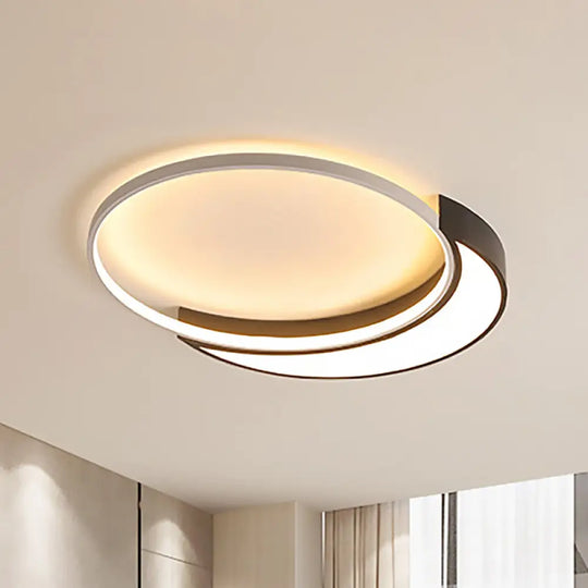 Modern Black And White Metal Shade Ceiling Flush Light - Warm/White Led 19.5’/27’ Wide Black -