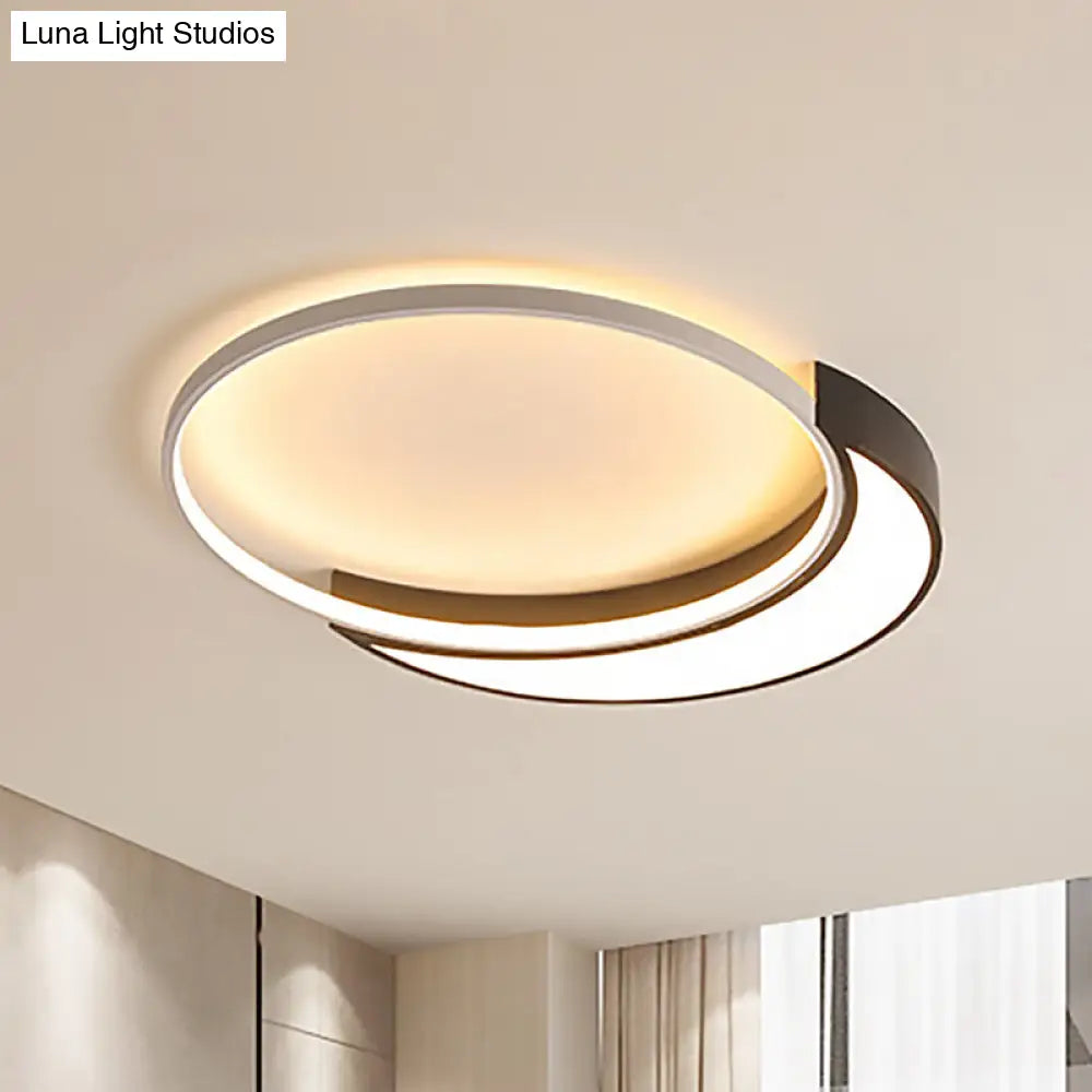 Modern Black And White Metal Shade Ceiling Flush Light - Warm/White Led 19.5/27 Wide Black-White /