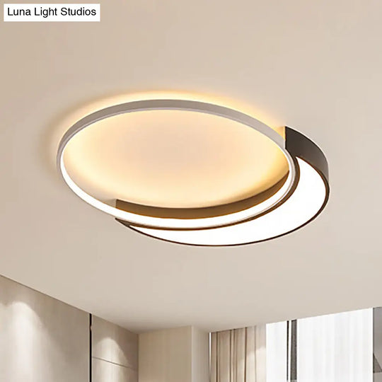 Modern Black And White Metal Shade Ceiling Flush Light - Warm/White Led 19.5/27 Wide Black-White /