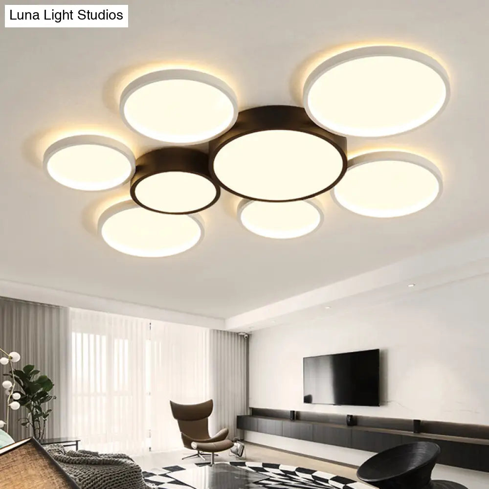 Modern Black And White Multi-Ring Flush Lighting - Acrylic Led Mount Lamp With 3/5/6 Lights In