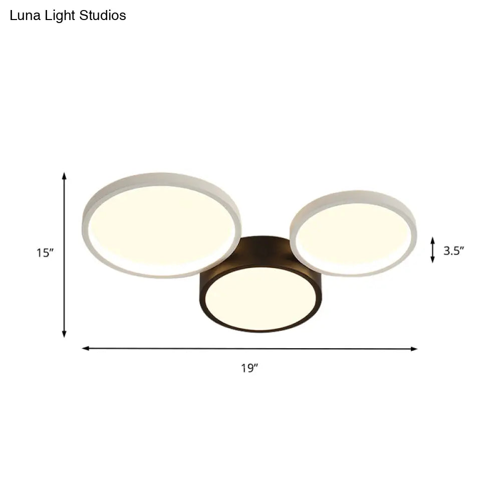 Modern Black And White Multi-Ring Flush Lighting - Acrylic Led Mount Lamp With 3/5/6 Lights In