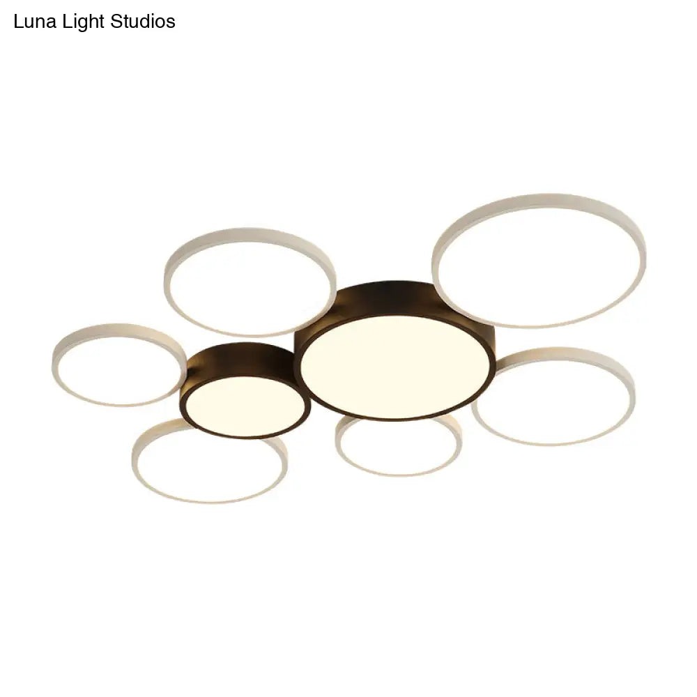 Modern Black And White Multi-Ring Flush Lighting - Acrylic Led Mount Lamp With 3/5/6 Lights In