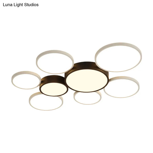 Modern Black And White Multi-Ring Flush Lighting - Acrylic Led Mount Lamp With 3/5/6 Lights In