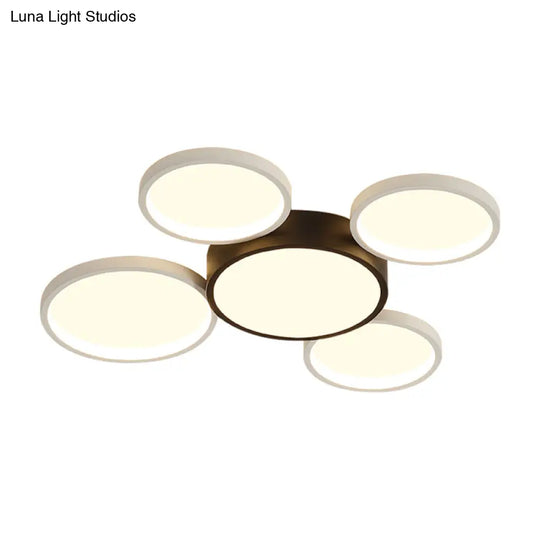 Modern Black And White Multi-Ring Flush Lighting - Acrylic Led Mount Lamp With 3/5/6 Lights In