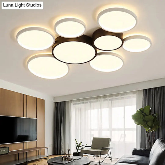 Modern Black And White Multi-Ring Flush Lighting - Acrylic Led Mount Lamp With 3/5/6 Lights In