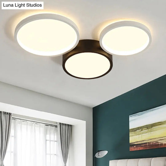 Modern Black And White Multi-Ring Flush Lighting - Acrylic Led Mount Lamp With 3/5/6 Lights In