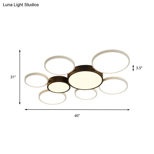 Modern Black And White Multi-Ring Flush Lighting - Acrylic Led Mount Lamp With 3/5/6 Lights In