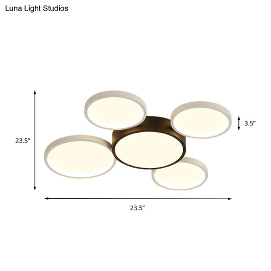 Modern Black And White Multi-Ring Flush Lighting - Acrylic Led Mount Lamp With 3/5/6 Lights In