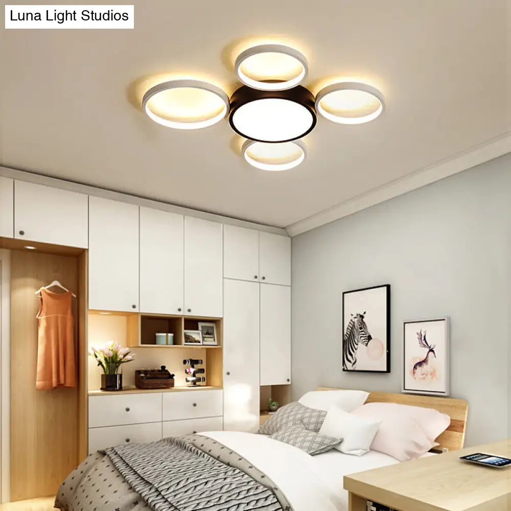 Modern Black And White Multi-Ring Flush Lighting - Acrylic Led Mount Lamp With 3/5/6 Lights In