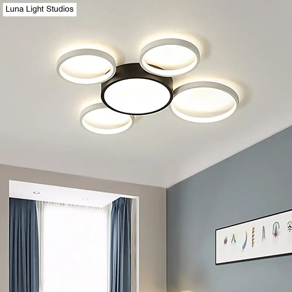 Modern Black And White Multi-Ring Flush Lighting - Acrylic Led Mount Lamp With 3/5/6 Lights In