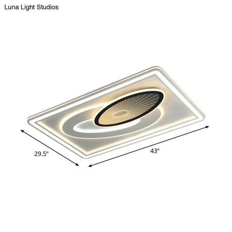 Modern Black And White Rectangular Flush Mount Acrylic Led Ceiling Light With Oval Detail