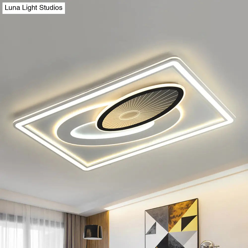 Modern Black And White Rectangular Flush Mount Acrylic Led Ceiling Light With Oval Detail