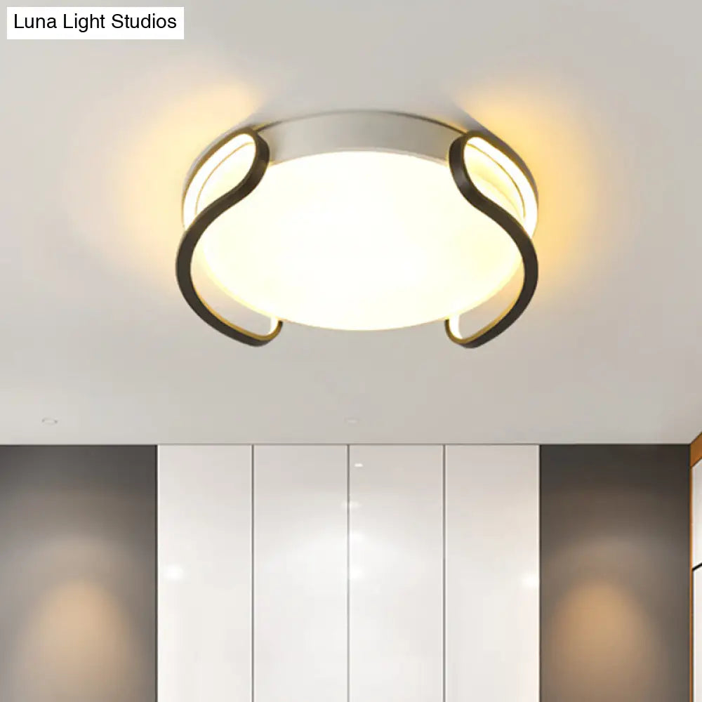 Modern Black And White Round Flush Mount Led Ceiling Light - Acrylic Shade For Bedroom