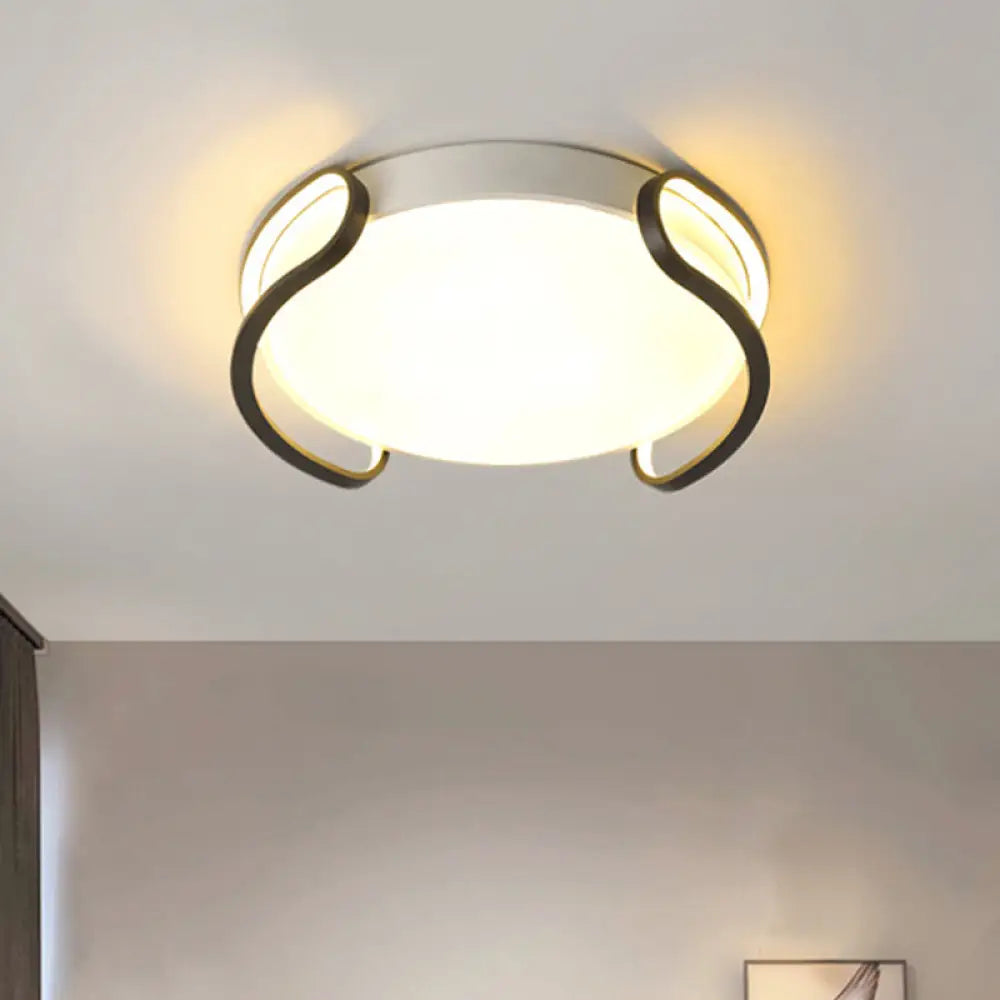 Modern Black And White Round Flush Mount Led Ceiling Light - Acrylic Shade For Bedroom Black-White