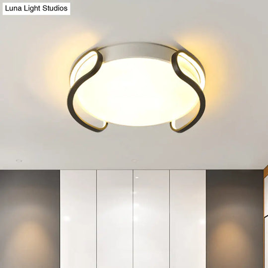 Modern Black And White Round Flush Mount Led Ceiling Light - Acrylic Shade For Bedroom