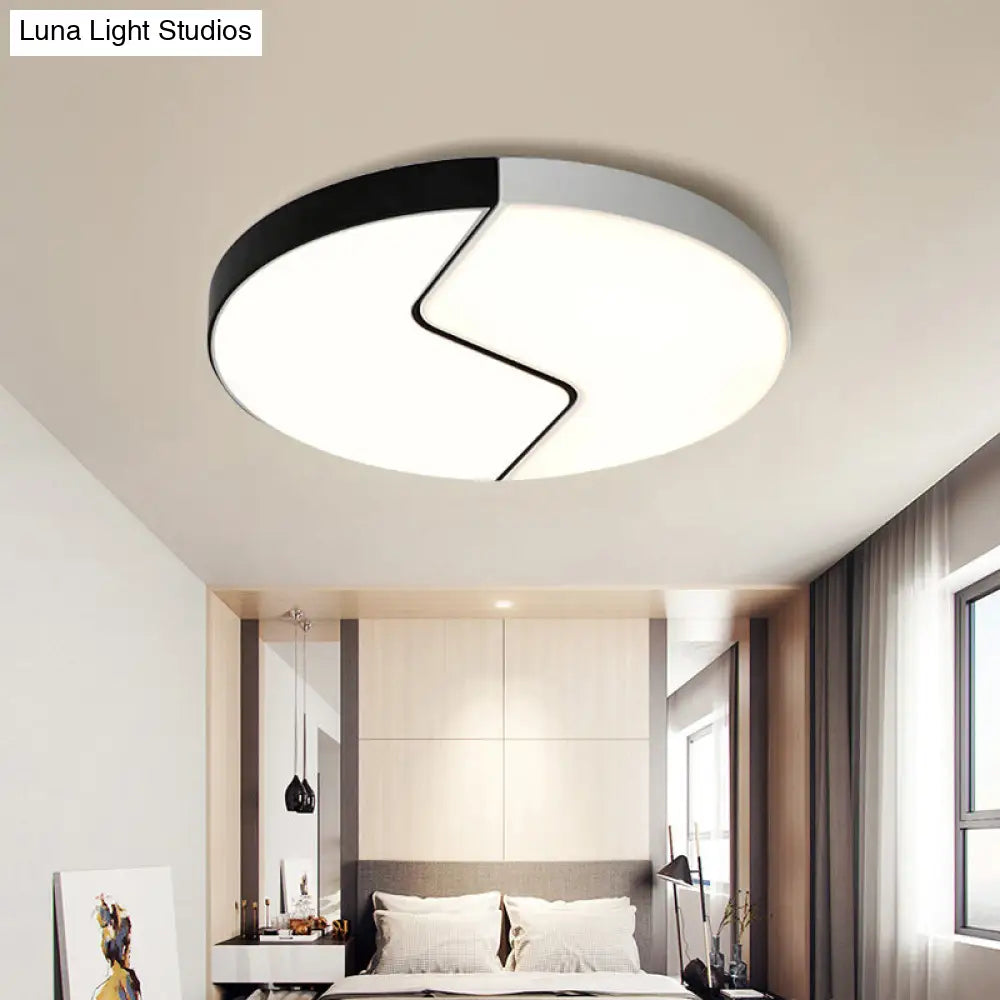 Modern Black And White Round Flushmount Metal 2-Light Led Ceiling Light - 19.5 W Warm/White