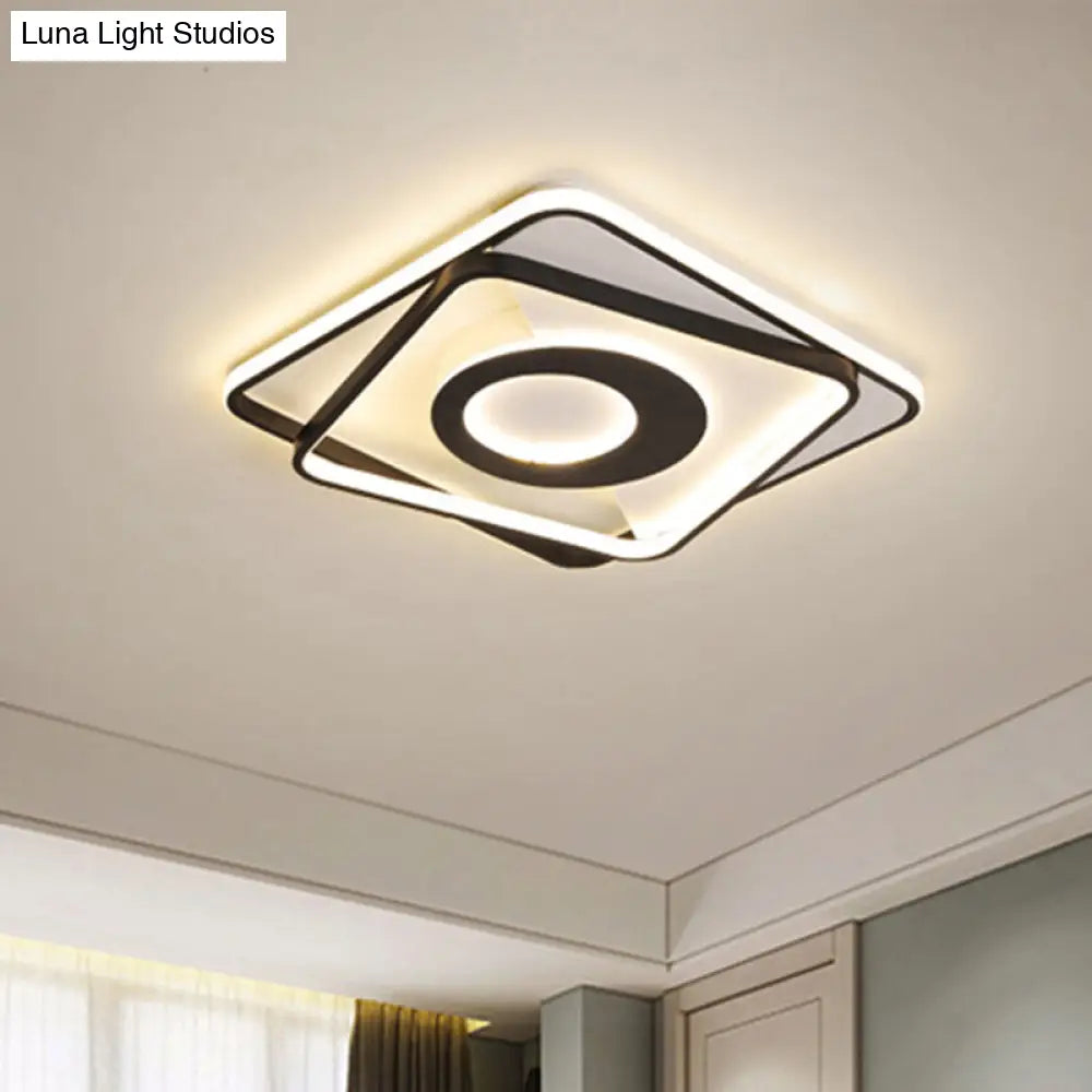 Modern Black And White Square Flush Ceiling Light Acrylic Led Fixture - 16’/19.5’/23.5’ Width