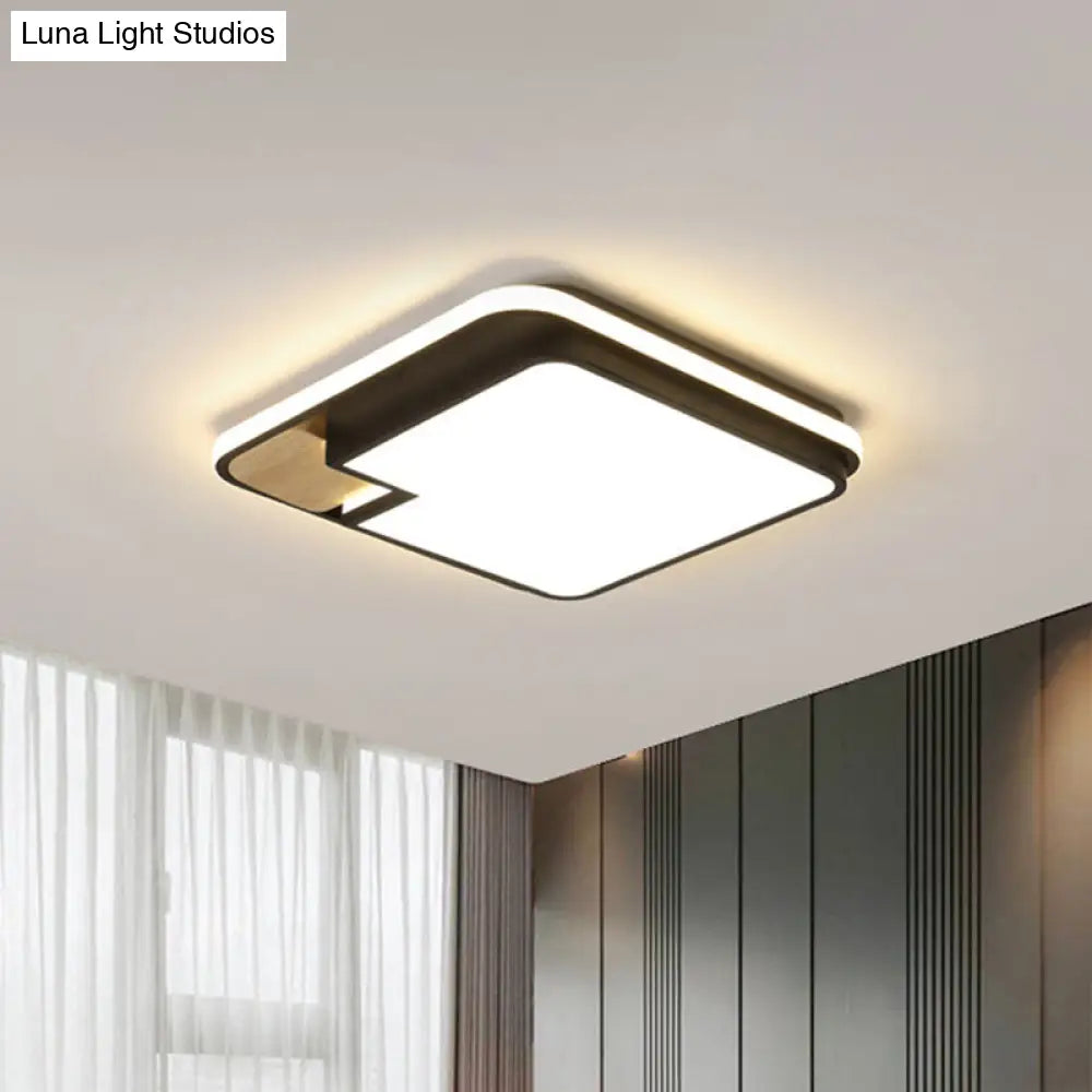 Modern Black And Wood Led Ceiling Light: Acrylic Rectangular/Square Flushmount With Cut Corner