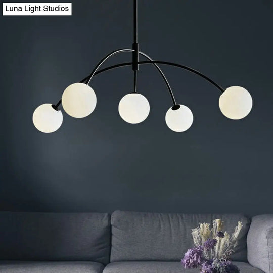 Modern Black Arc Shaped Suspension Lamp: 5-Head Glass Chandelier For Dining Room