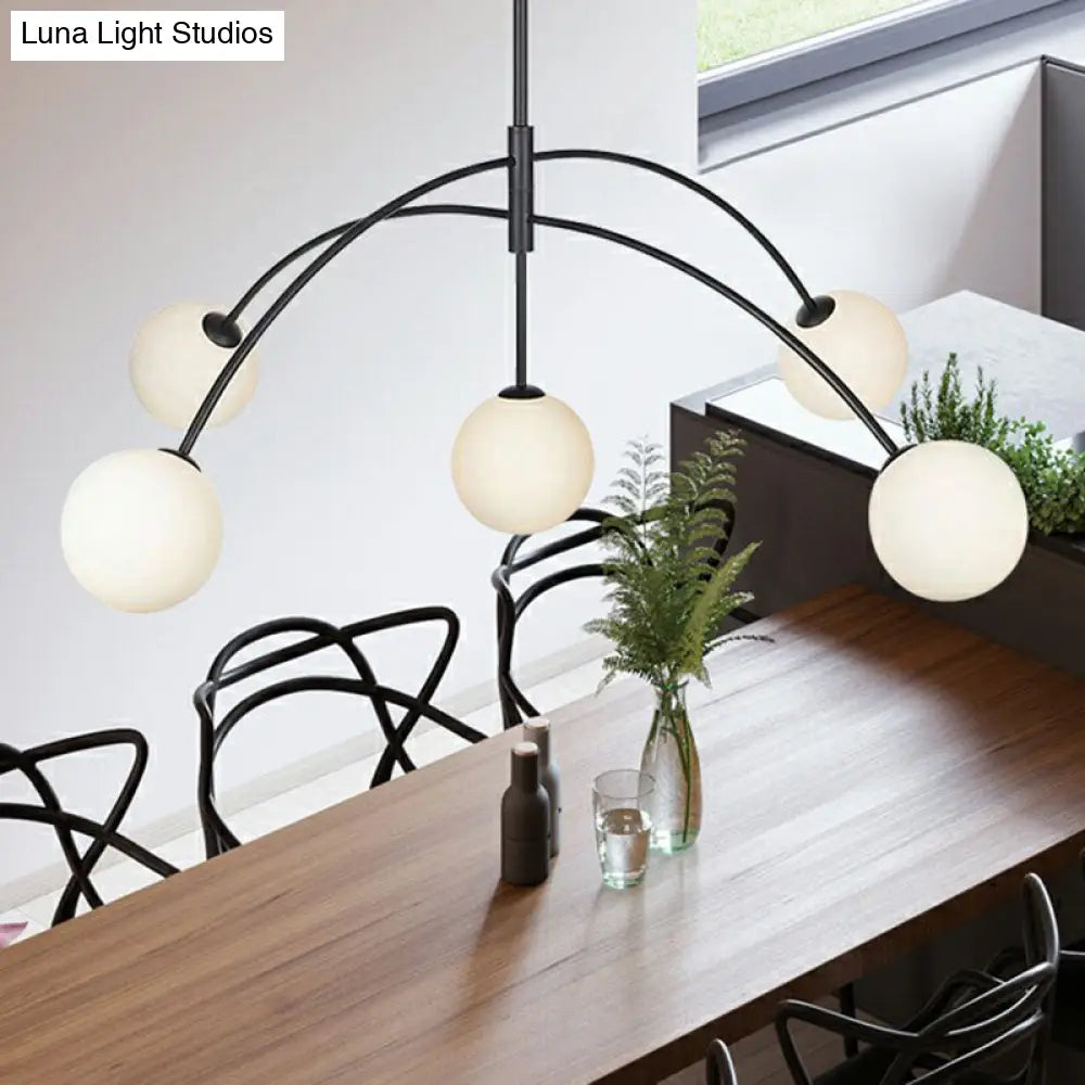 Modern Black Arc Shaped Suspension Lamp: 5-Head Glass Chandelier For Dining Room