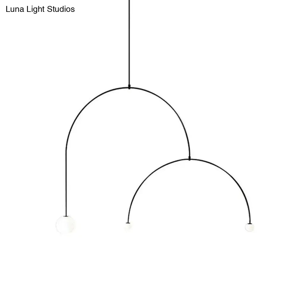 Modern Black Arched Pendant Lamp - Simplicity 3-Light Chandelier With Ball White Glass Shade