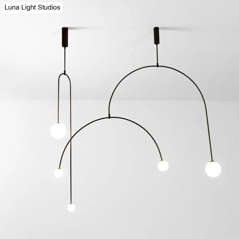 Modern Black Arched Pendant Lamp - Simplicity 3-Light Chandelier With Ball White Glass Shade