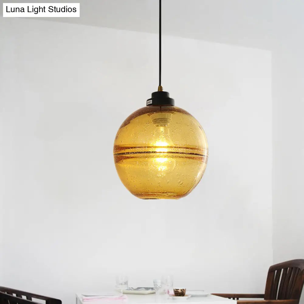 Modern Black Ball Suspension Light With Smoke Gray Bubble Glass Pendant