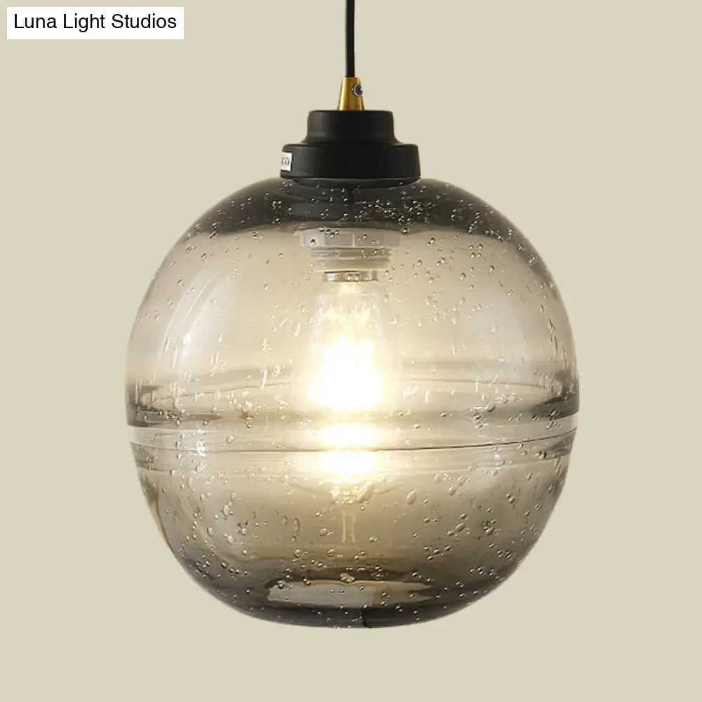 Modern Black Ball Suspension Light With Smoke Gray Bubble Glass Pendant