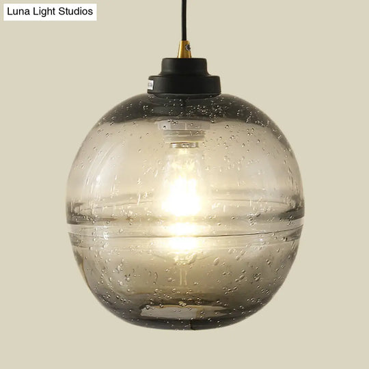 Modern Black Ball Suspension Light With Smoke Gray Bubble Glass Pendant