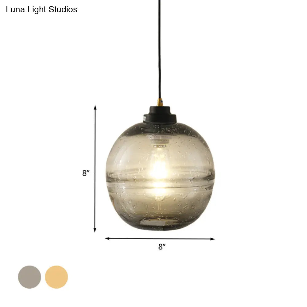 Modern Black Ball Suspension Light With Smoke Gray Bubble Glass Pendant