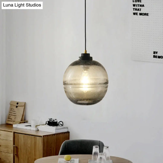 Modern Black Ball Suspension Light With Smoke Gray Bubble Glass Pendant