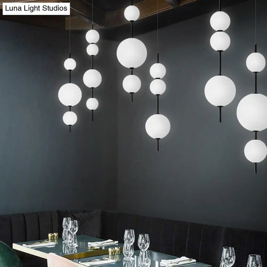 Modern Led Black Chandelier With Cream Glass Pendulum For Dining Room Lighting