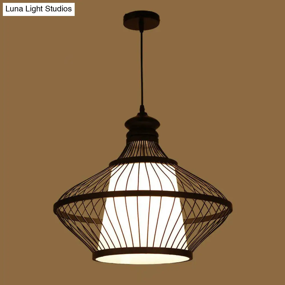 Modern Black Bamboo Pendant Light With Asia-Inspired Pear Shape For Table