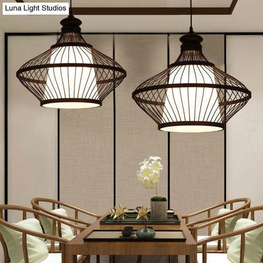 Modern Black Bamboo Pendant Light With Asia-Inspired Pear Shape For Table