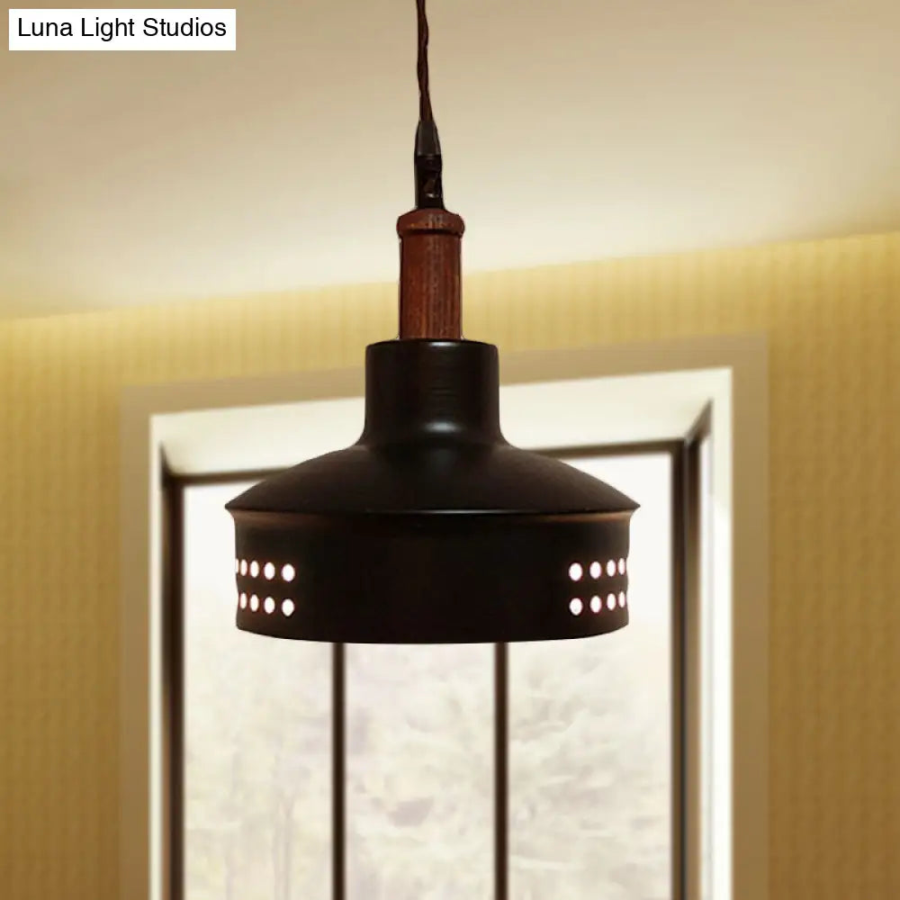 Modern Black Barn Shade Pendant Ceiling Light With Metallic Finish