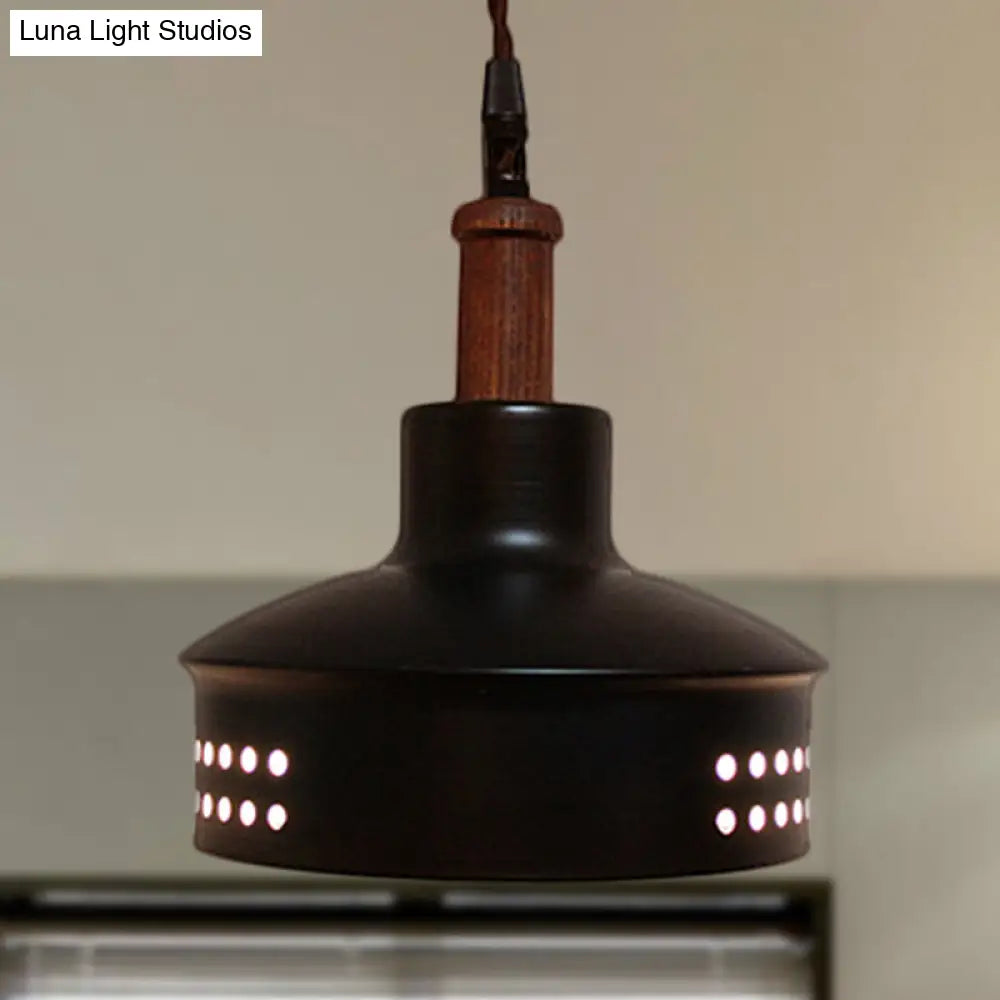 Modern Black Barn Shade Pendant Ceiling Light With Metallic Finish