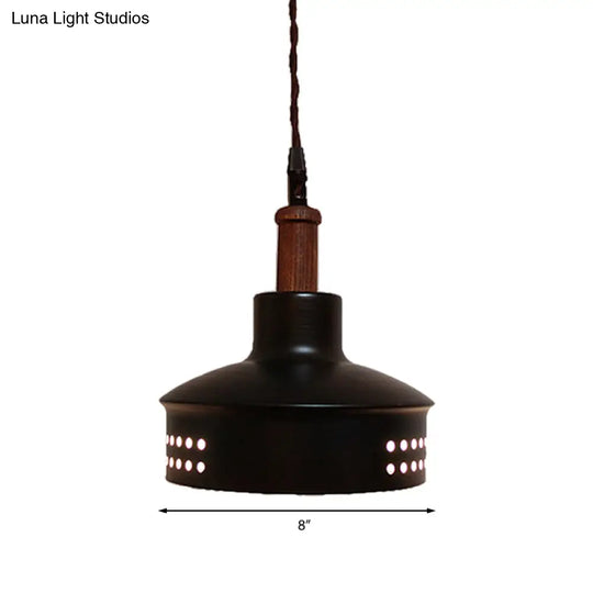 Modern Black Barn Shade Ceiling Pendant Light With Metallic Bulb For Stairways