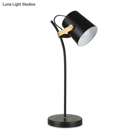 Modern Black Barrel Desk Lamp With Metal Shade