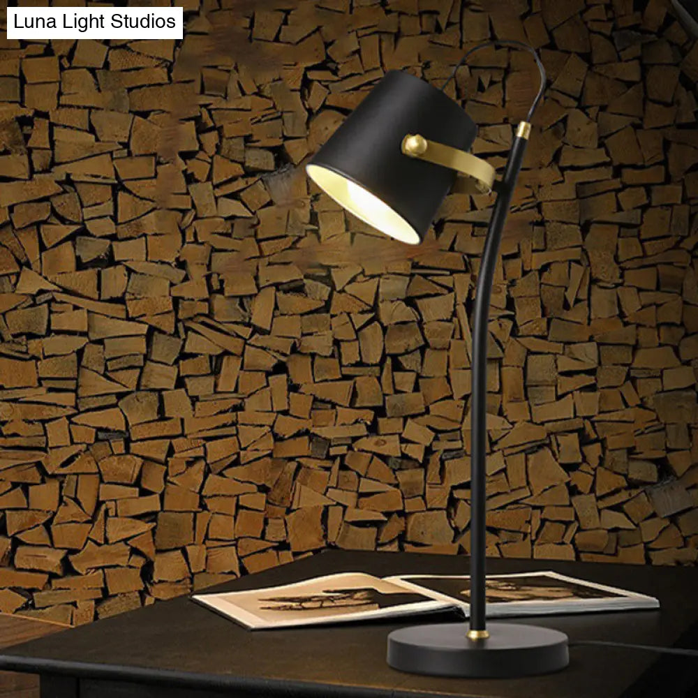 Modern Black Barrel Desk Lamp With Metal Shade