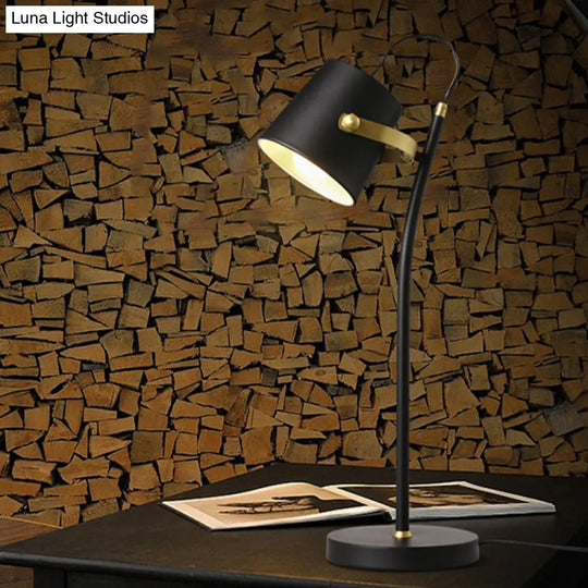 Modern Black Barrel Desk Lamp With Metal Shade