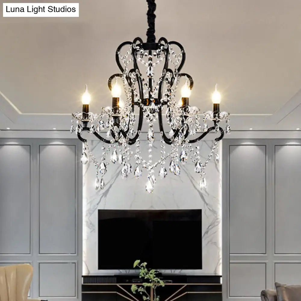 Modern Black Bedroom Chandelier - 4/5 Lights Crystal Stands Swag Hanging Ceiling Fixture