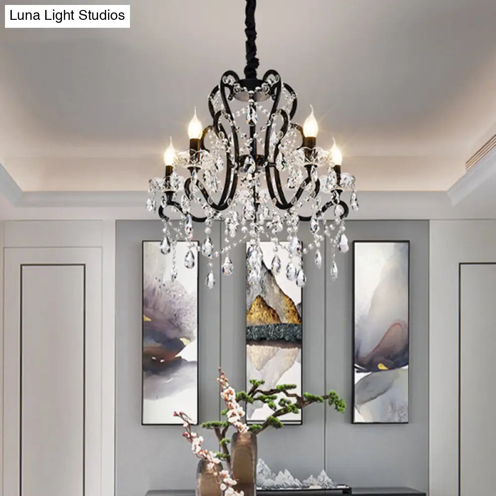 Modern Black Bedroom Chandelier - 4/5 Lights Crystal Stands Swag Hanging Ceiling Fixture