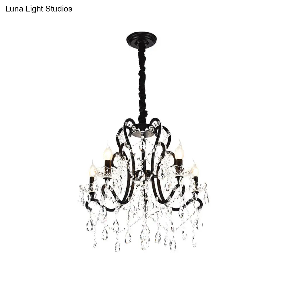 Modern Black Bedroom Chandelier - 4/5 Light Crystal Stands Swag Hanging Ceiling Fixture