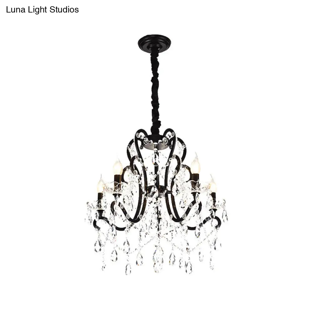 Modern Black Bedroom Chandelier - 4/5 Lights Crystal Stands Swag Hanging Ceiling Fixture