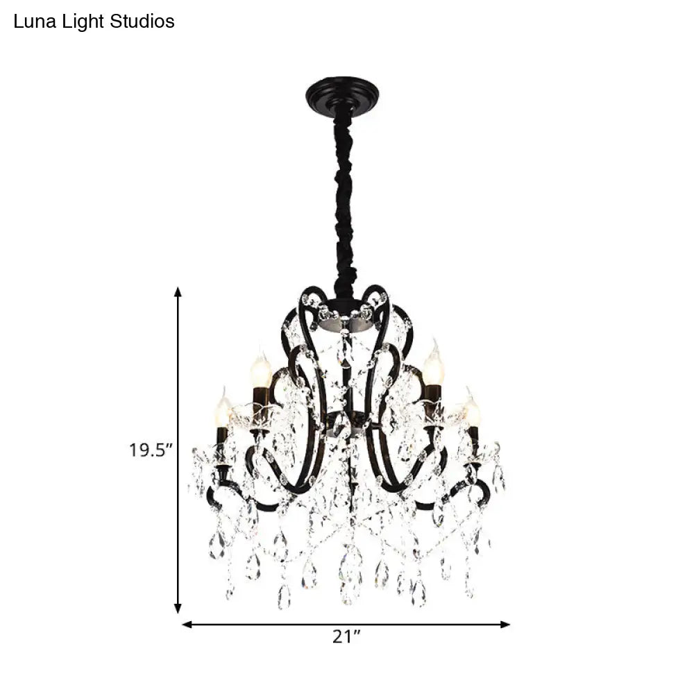 Modern Black Bedroom Chandelier - 4/5 Lights Crystal Stands Swag Hanging Ceiling Fixture