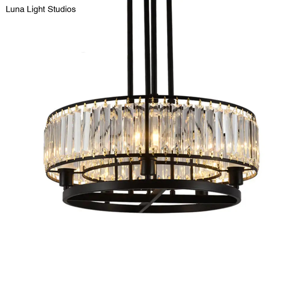 Modern Black Bedroom Chandelier - 5/8 Bulbs Circular Crystal Shade