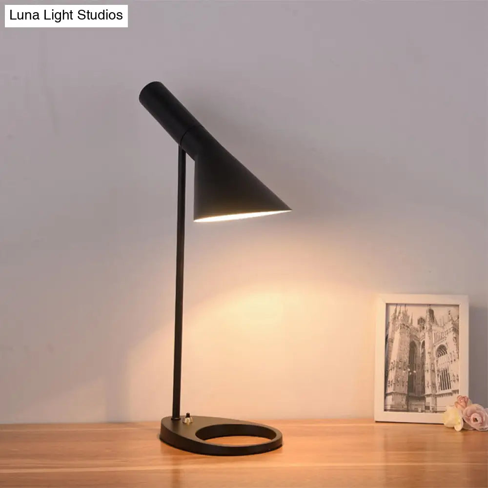 Modern Black Bedside Table Lamp With Flared Metal Shade - 1 Bulb