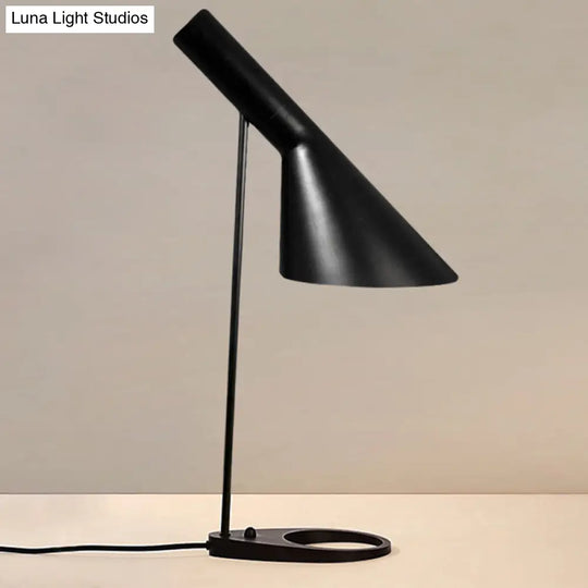 Modern Black Bedside Table Lamp With Flared Metal Shade - 1 Bulb