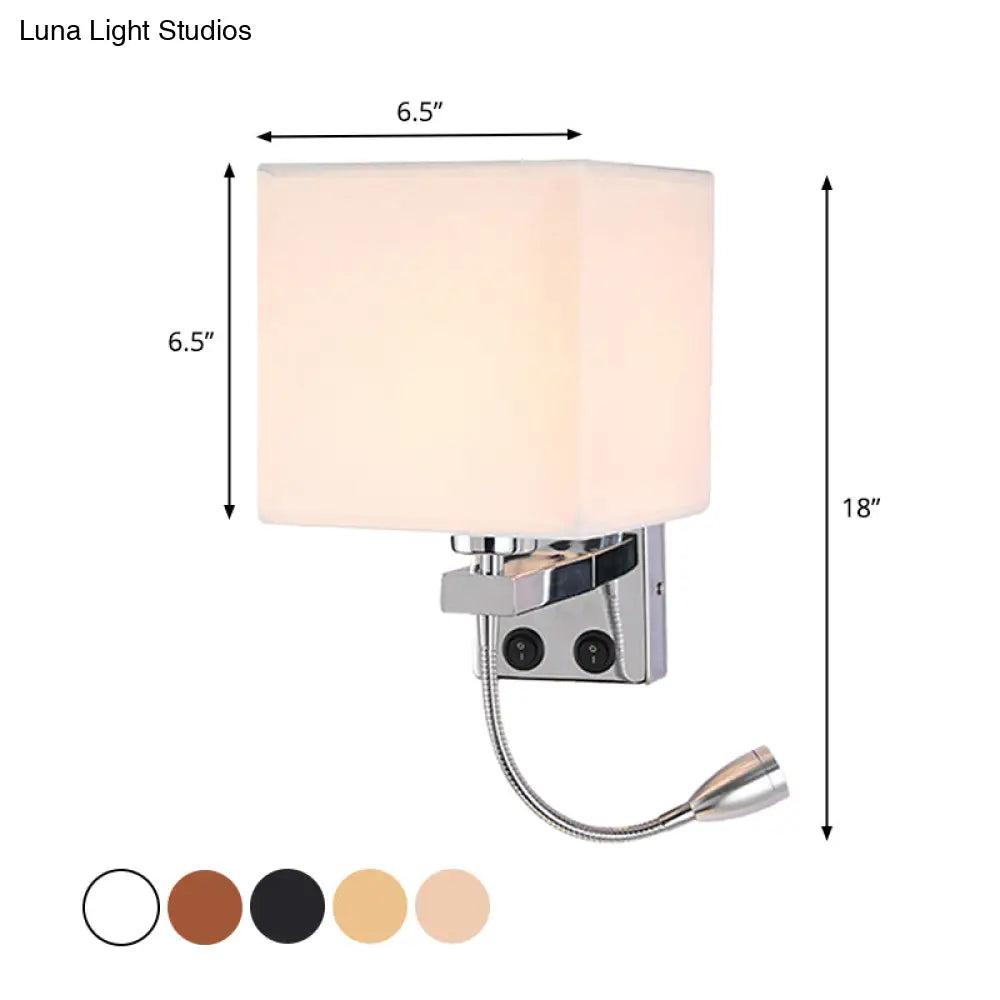 Modern Black/Beige/Coffee Bedside Wall Reading Lamp With Rectangle Fabric Shade